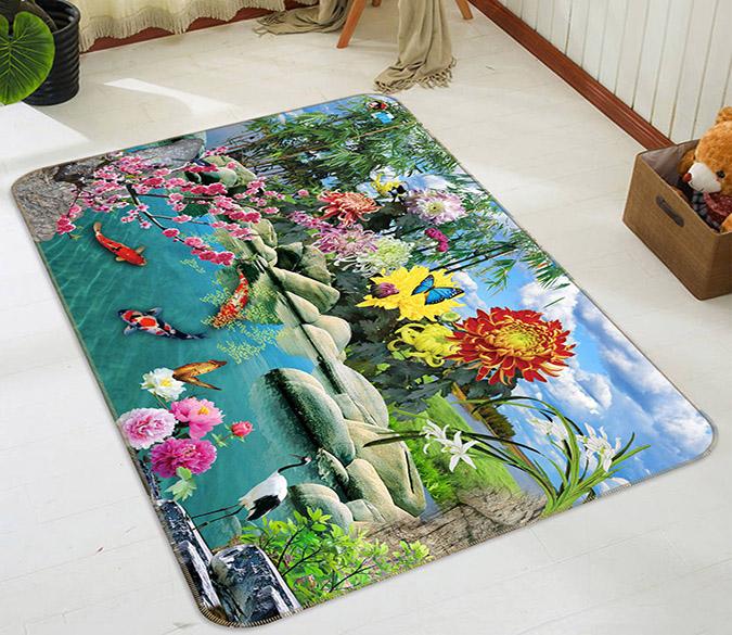 3D Flower Butterfly Fish 419 Non Slip Rug Mat Mat AJ Creativity Home 