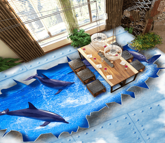 3D Dolphin Games 206 Floor Mural Wallpaper AJ Wallpaper 2 