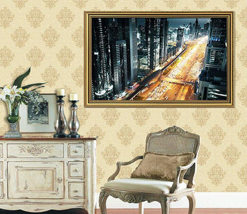 3D Night Sedan 051 Fake Framed Print Painting Wallpaper AJ Creativity Home 