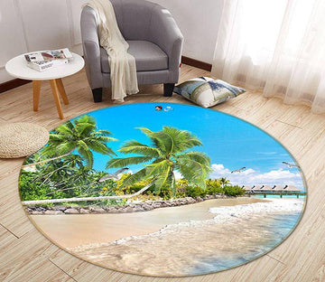 3D Beach Coconut 027 Round Non Slip Rug Mat Mat AJ Creativity Home 