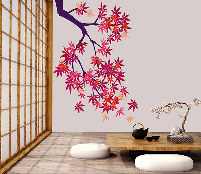 3D Red Leaf 028 Wall Stickers Wallpaper AJ Wallpaper 