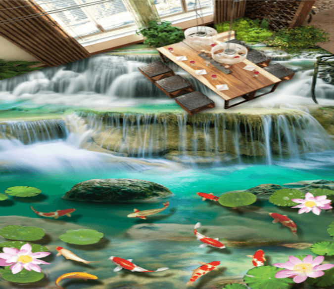 3D Goldfish Pond 403 Floor Mural Wallpaper AJ Wallpaper 2 