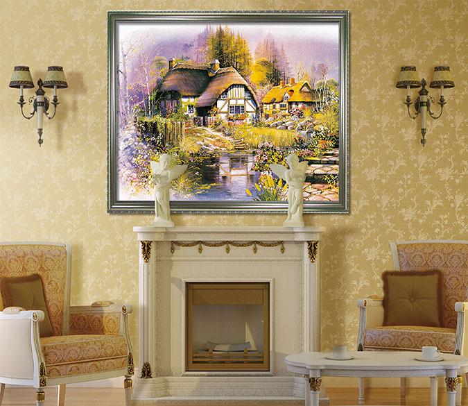 3D Thatched Cottager 021 Fake Framed Print Painting Wallpaper AJ Creativity Home 