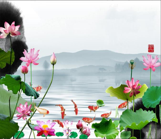 Lotus Goldfish Landscape Wallpaper AJ Wallpaper 2 