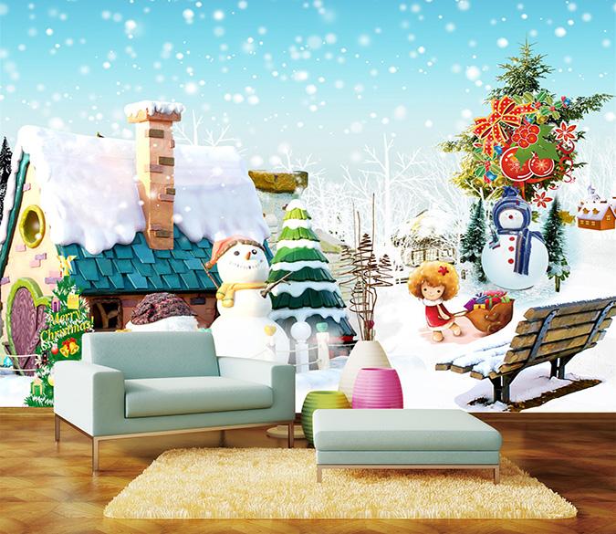 3D House Snowman 037 Wallpaper AJ Wallpaper 