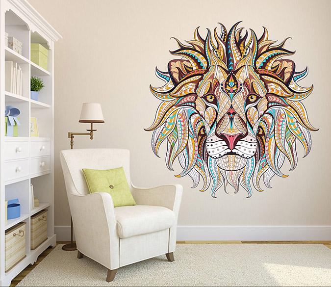 3D Lion Head 052 Wall Stickers Wallpaper AJ Wallpaper 