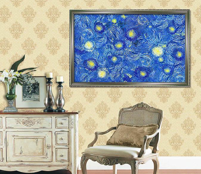 3D Blue Background 005 Fake Framed Print Painting Wallpaper AJ Creativity Home 