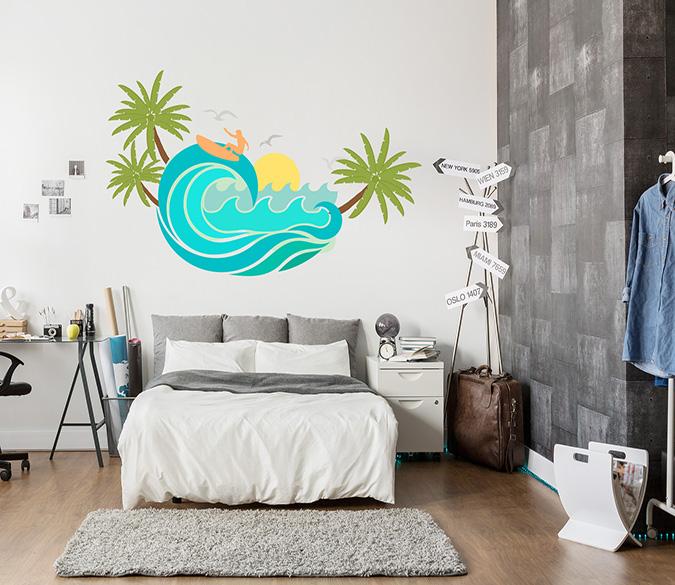 3D Coconut Tree Surf 182 Wall Stickers Wallpaper AJ Wallpaper 