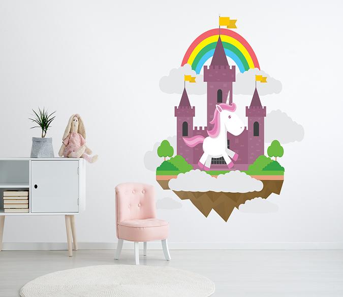 3D Castle Rainbow Unicorn 228 Wall Stickers Wallpaper AJ Wallpaper 