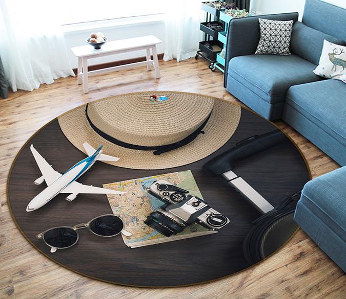 3D Aircraft Hat 124 Round Non Slip Rug Mat Mat AJ Creativity Home 