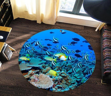 3D Coral Fish School 017 Round Non Slip Rug Mat Mat AJ Creativity Home 