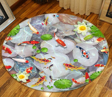 3D Lotus Fish 028 Round Non Slip Rug Mat Mat AJ Creativity Home 