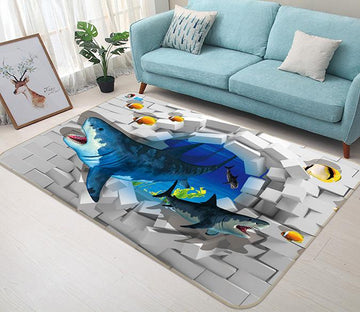 3D Shark Brick Wall 363 Non Slip Rug Mat Mat AJ Creativity Home 