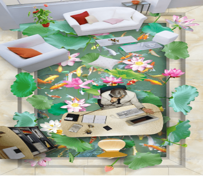 3D Pond Lotus Leaf 373 Floor Mural Wallpaper AJ Wallpaper 2 