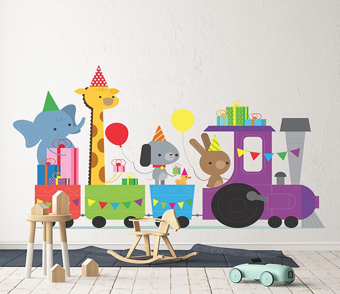 3D Cartoon Train Animal 082 Wall Stickers Wallpaper AJ Wallpaper 