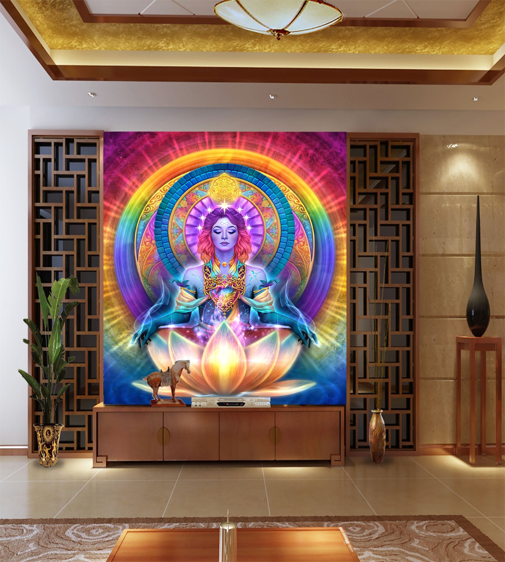 3D Colorful Lotus Woman 8799 Brigid Ashwood Wall Mural Wall Murals