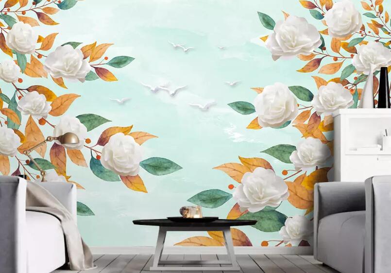 3D White Flowers 1297 Wall Murals Wallpaper AJ Wallpaper 2 