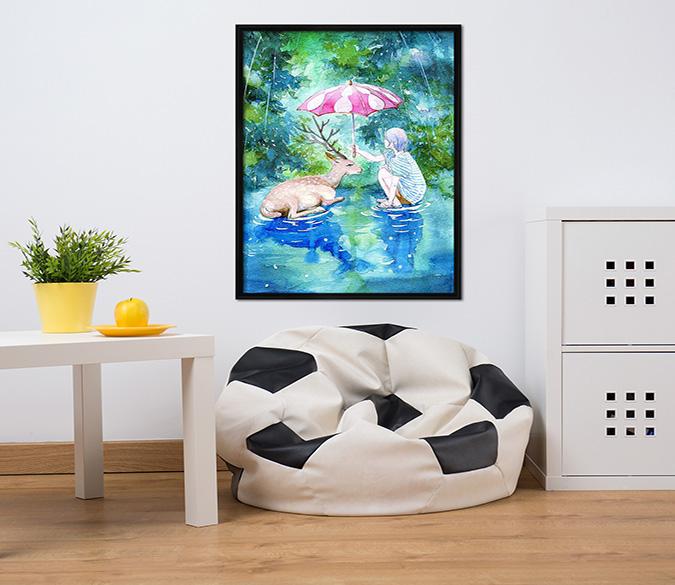 3D Umbrella Rain 099 Fake Framed Print Painting Wallpaper AJ Creativity Home 