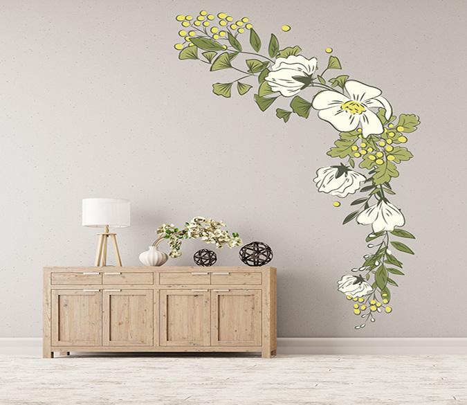 3D White Flower Yellow Fruit 217 Wall Stickers Wallpaper AJ Wallpaper 