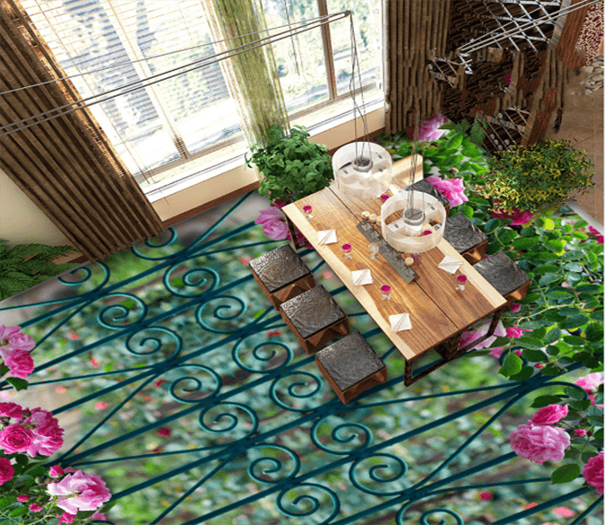 3D Railing Flowers 193 Floor Mural Wallpaper AJ Wallpaper 2 