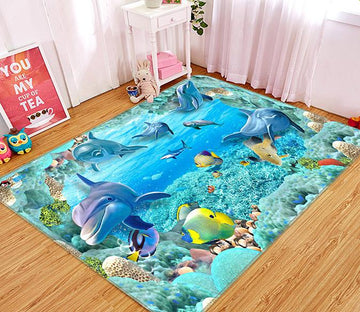 3D Undersea Dolphins 540 Non Slip Rug Mat Mat AJ Creativity Home 