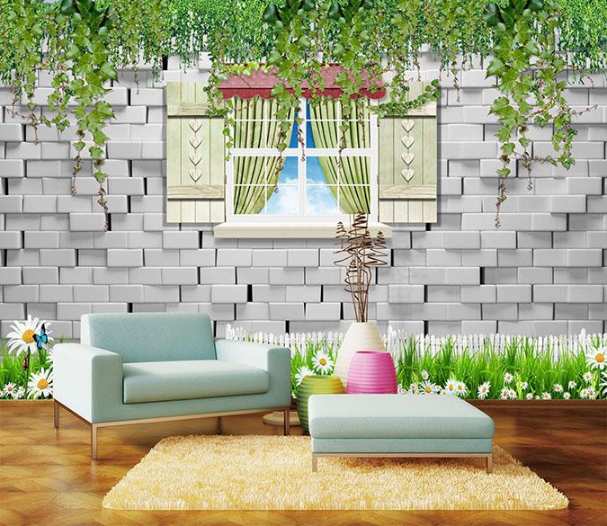 3D Window Vine Leaves 615 Wallpaper AJ Wallpaper 