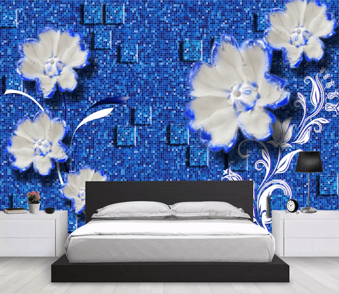 3D Blue Wall Flower 1528 Wallpaper AJ Wallpaper 2 