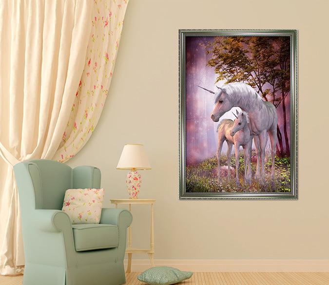 3D White Unicorn 067 Fake Framed Print Painting Wallpaper AJ Creativity Home 