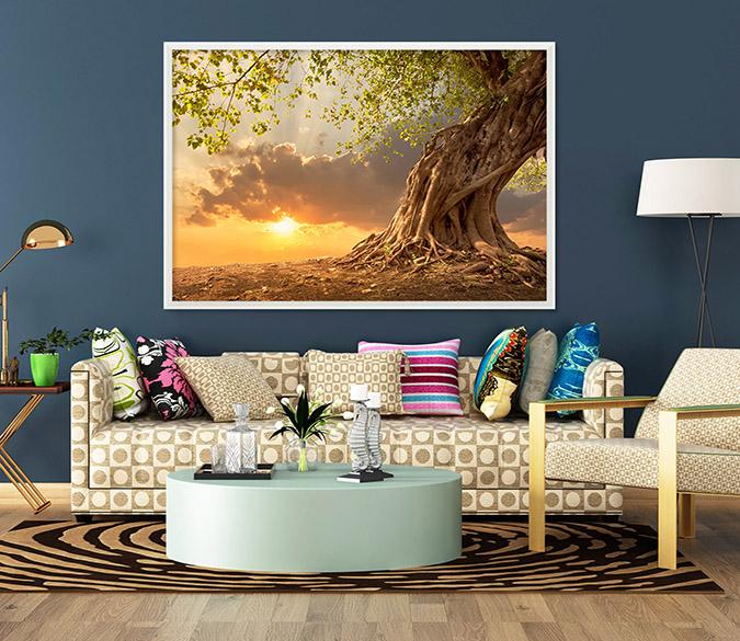 3D Big Tree Sunset 196 Fake Framed Print Painting Wallpaper AJ Creativity Home 