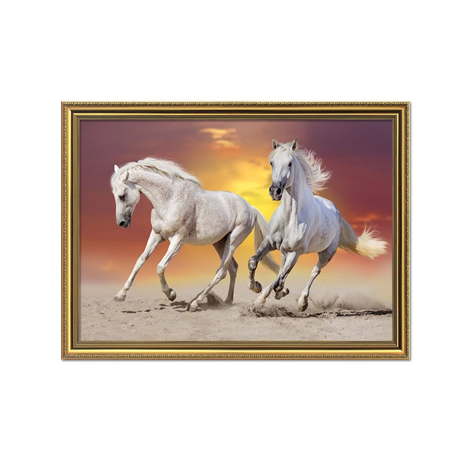 3D Running White Horse 004 Fake Framed Print Painting Wallpaper AJ Creativity Home 