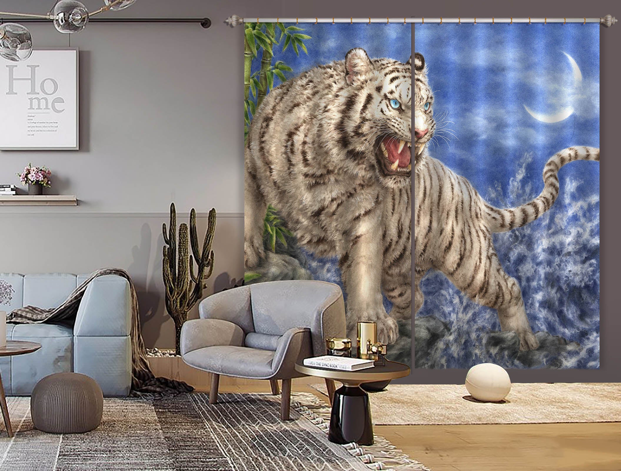 3D White Tiger 9086 Kayomi Harai Curtain Curtains Drapes