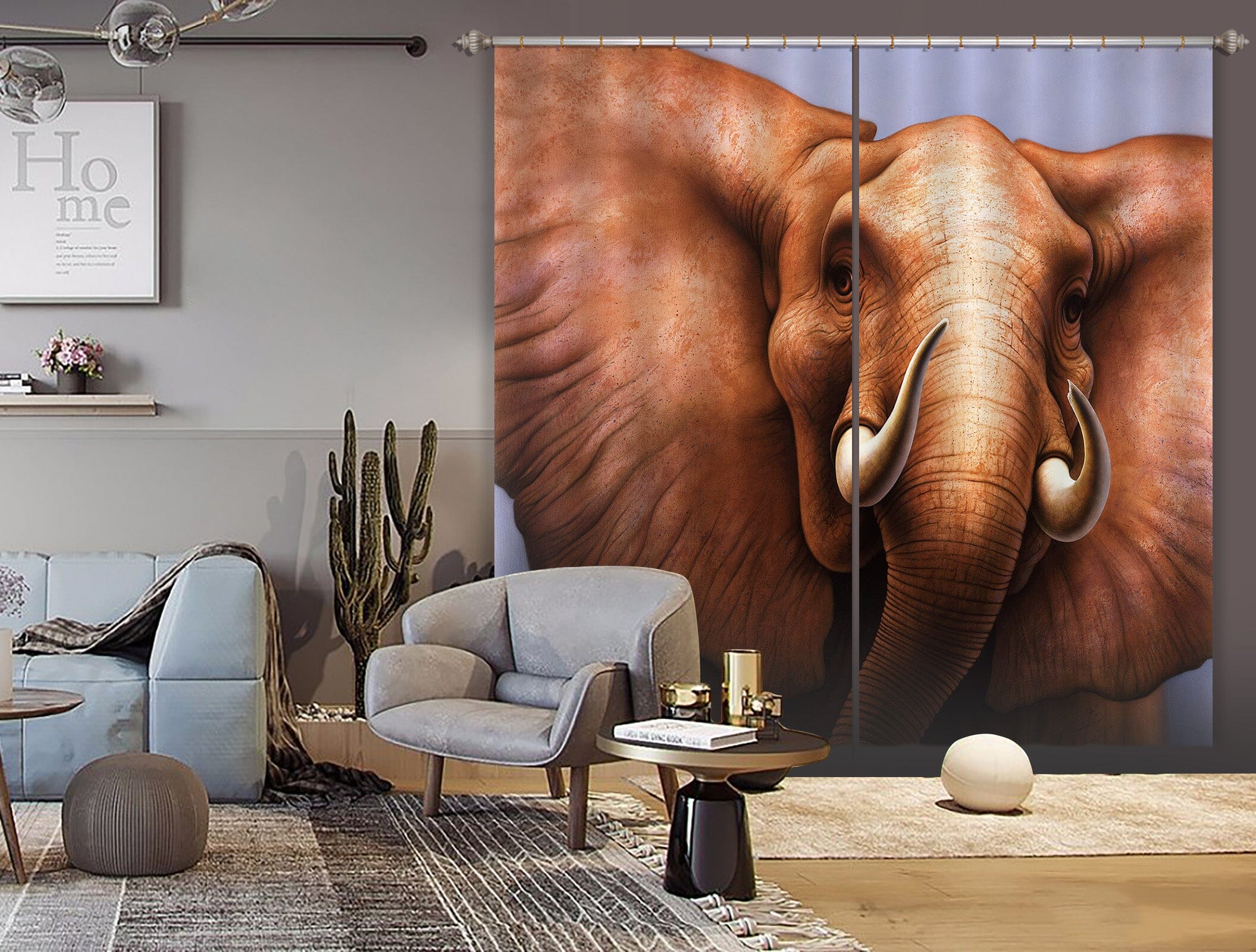 3D Elephant 062 Jerry LoFaro Curtain Curtains Drapes Curtains AJ Creativity Home 