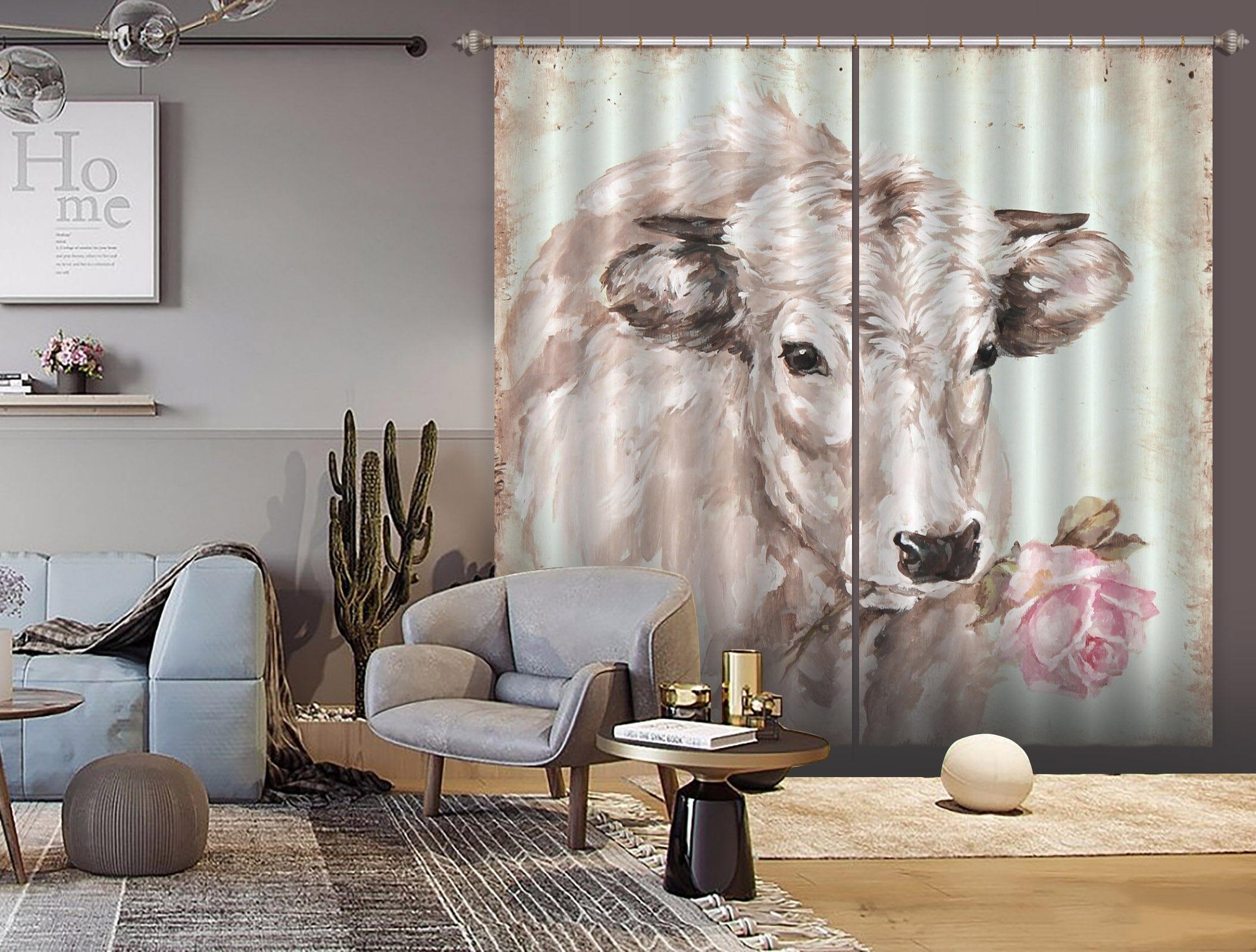 3D Cow Rose 043 Debi Coules Curtain Curtains Drapes Curtains AJ Creativity Home 