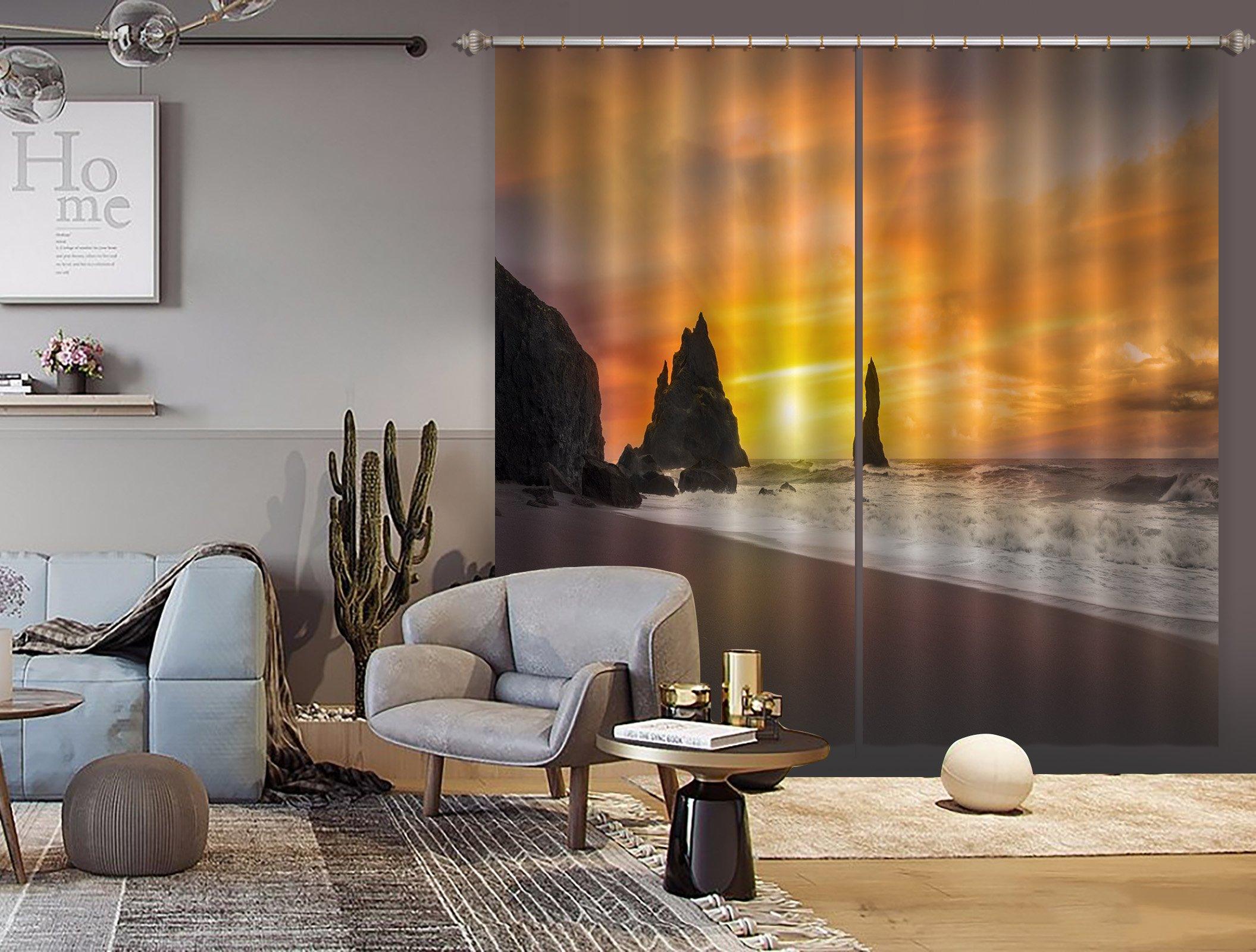 3D Beach Sunset 132 Marco Carmassi Curtain Curtains Drapes Curtains AJ Creativity Home 