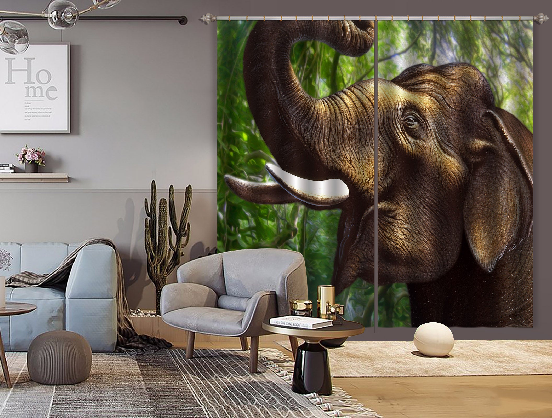 3D Indian Elephant 86056 Jerry LoFaro Curtain Curtains Drapes