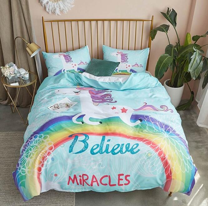 3D Rainbow Unicorn 7027 Bed Pillowcases Quilt