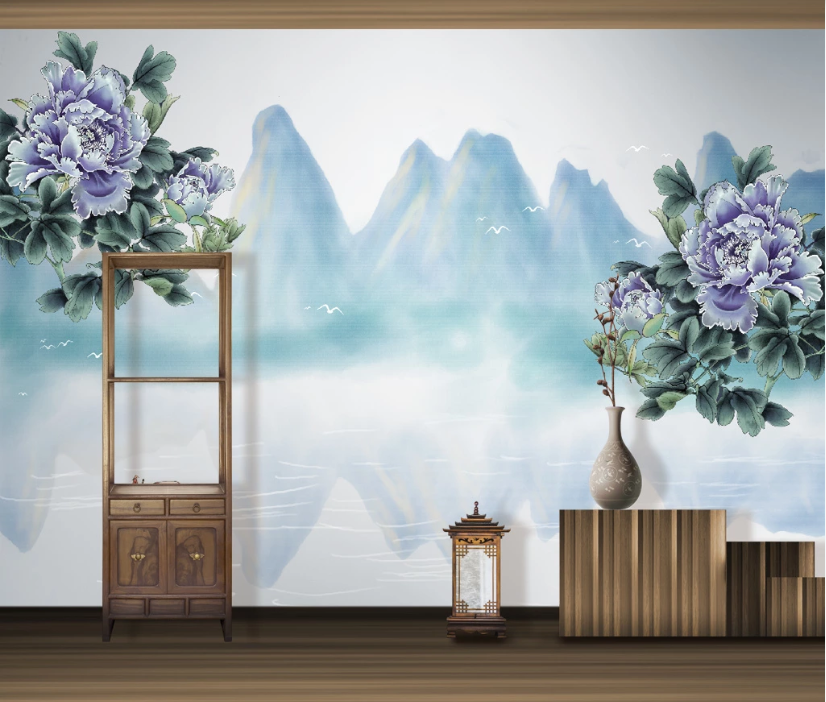 3D Blue Peony WC1528 Wall Murals