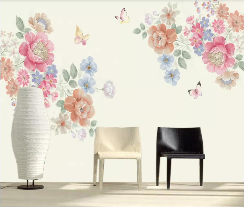 3D Color Peony Butterfly WC1437 Wall Murals