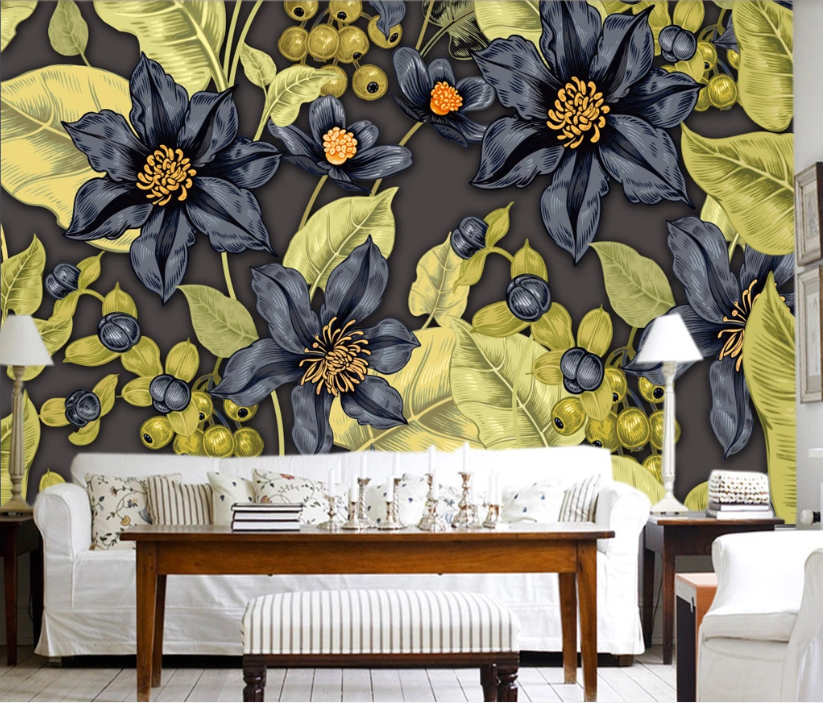 3D Black Flower WC1416 Wall Murals