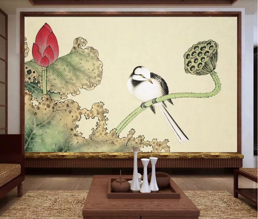 3D Lotus Seed Bird WC1334 Wall Murals