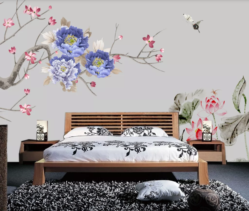 3D Blue Peony WC1328 Wall Murals