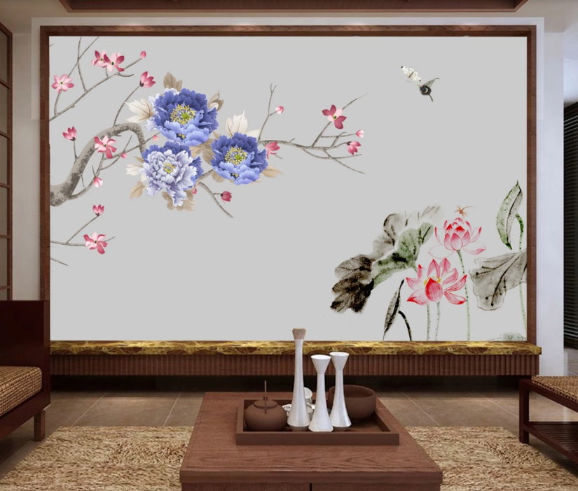 3D Blue Peony WC1328 Wall Murals