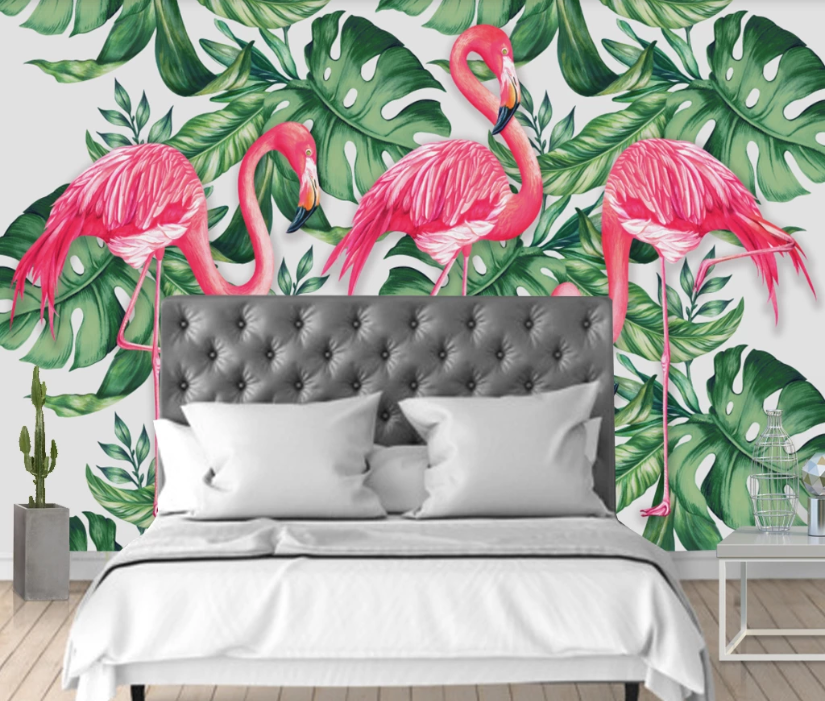 3D Flamingo Leaves WC1128 Wall Murals