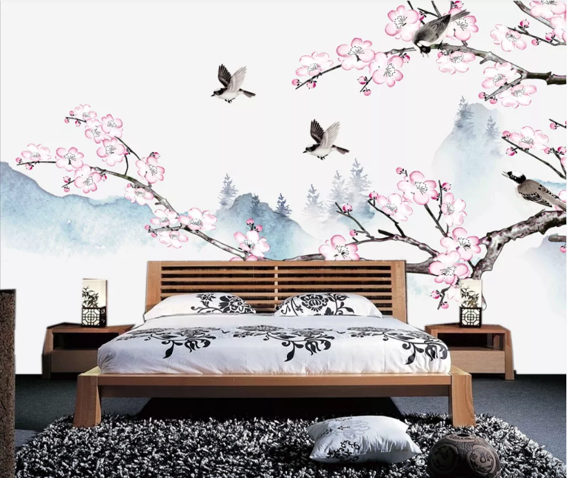 3D Plum Magpie WC1102 Wall Murals