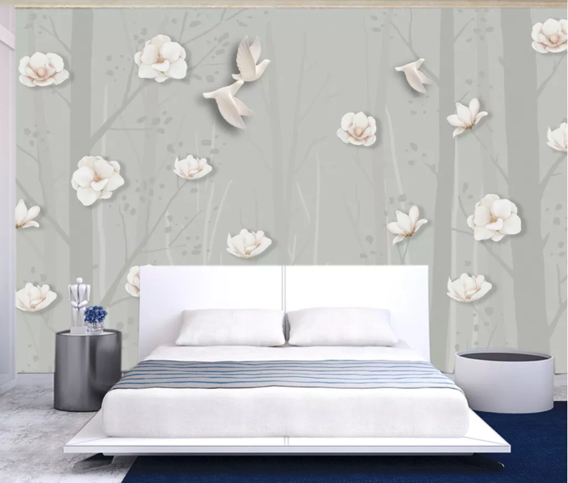 3D Pigeon Flower WC978 Wall Murals