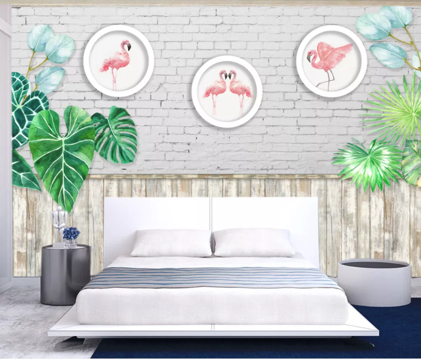 3D Flamingo Plate WC967 Wall Murals