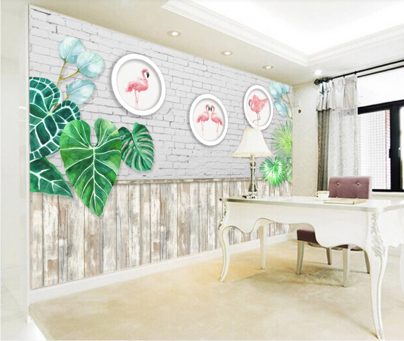 3D Flamingo Plate WC967 Wall Murals