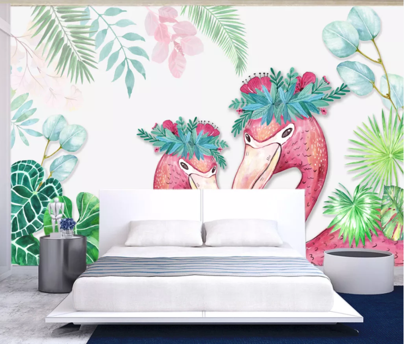 3D Cute Flamingo WC953 Wall Murals