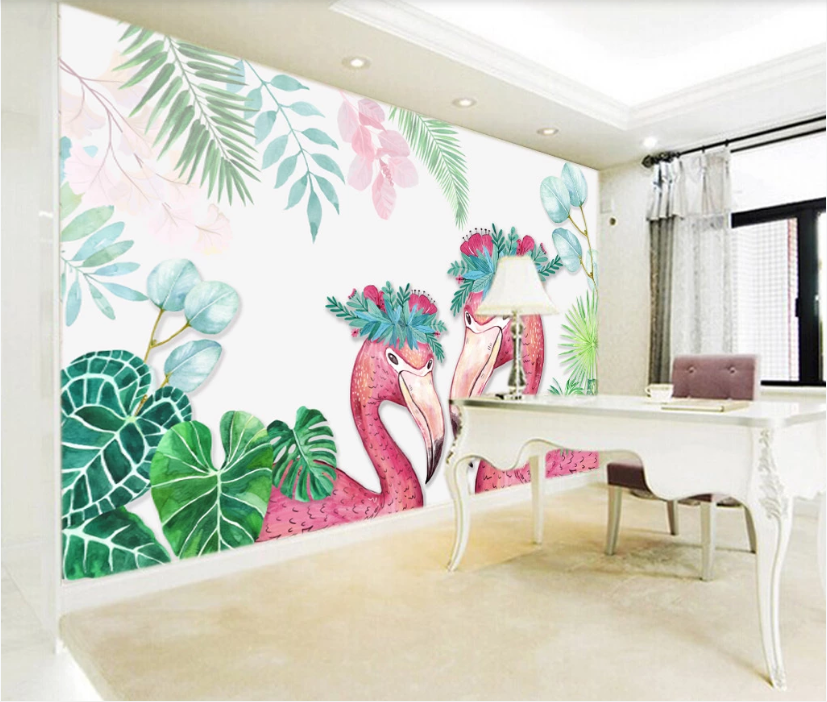 3D Cute Flamingo WC953 Wall Murals