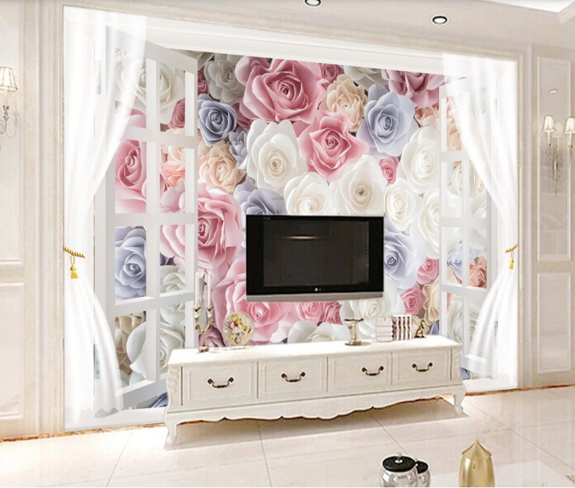 3D Window Rose WC871 Wall Murals